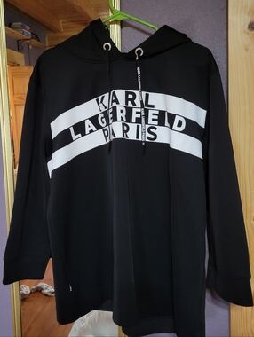 Karl Lagerfeld Paris Black Hoodie with White Logo